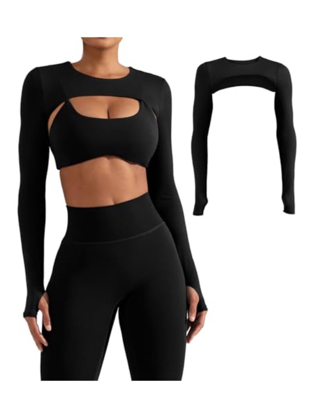 Women's Crop Top Long Sleeve Bolero Open Front Workout Sports Shrug High Stretch